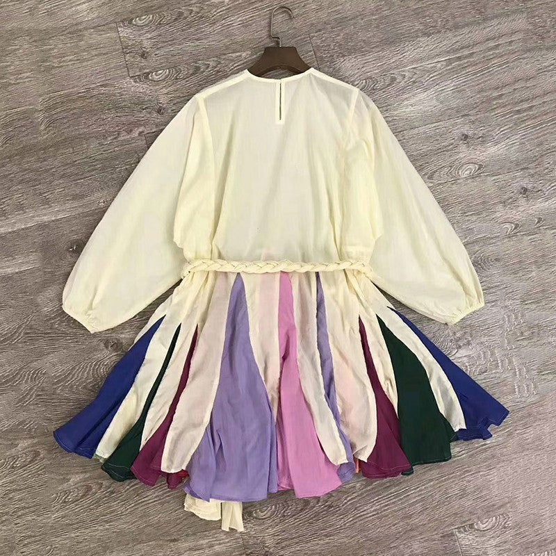 Color Block Puff Sleeve Dress