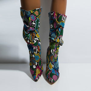 Multicolored Snakeskin Boots