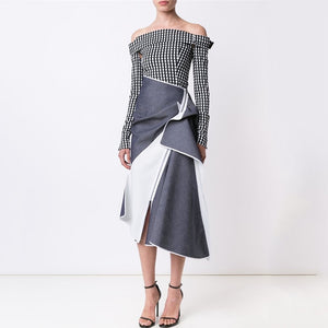 Zipper Ruched High Waist Asymmetrical Midi Skirt