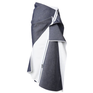 Zipper Ruched High Waist Asymmetrical Midi Skirt